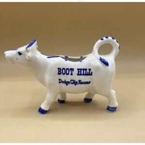 Vintage Delft Porcelain Cow Creamer Boot Hill Dodge City Kansas